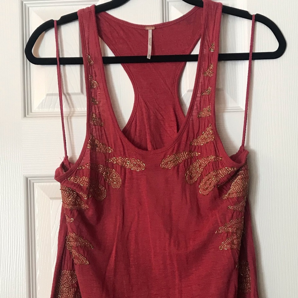 Free People Tank w open back & gold embellishment
